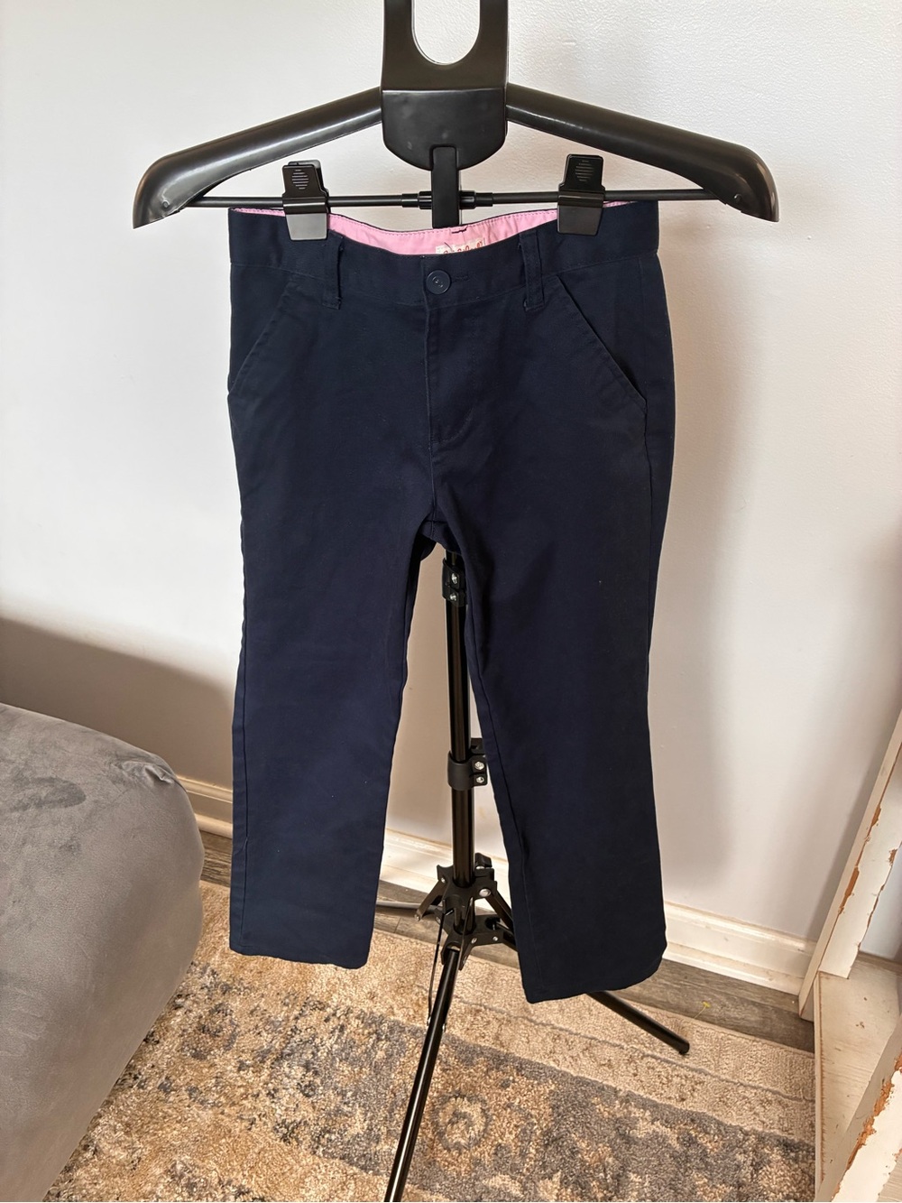 Cat & Jack Navy Chino Pants with Pink Waistband